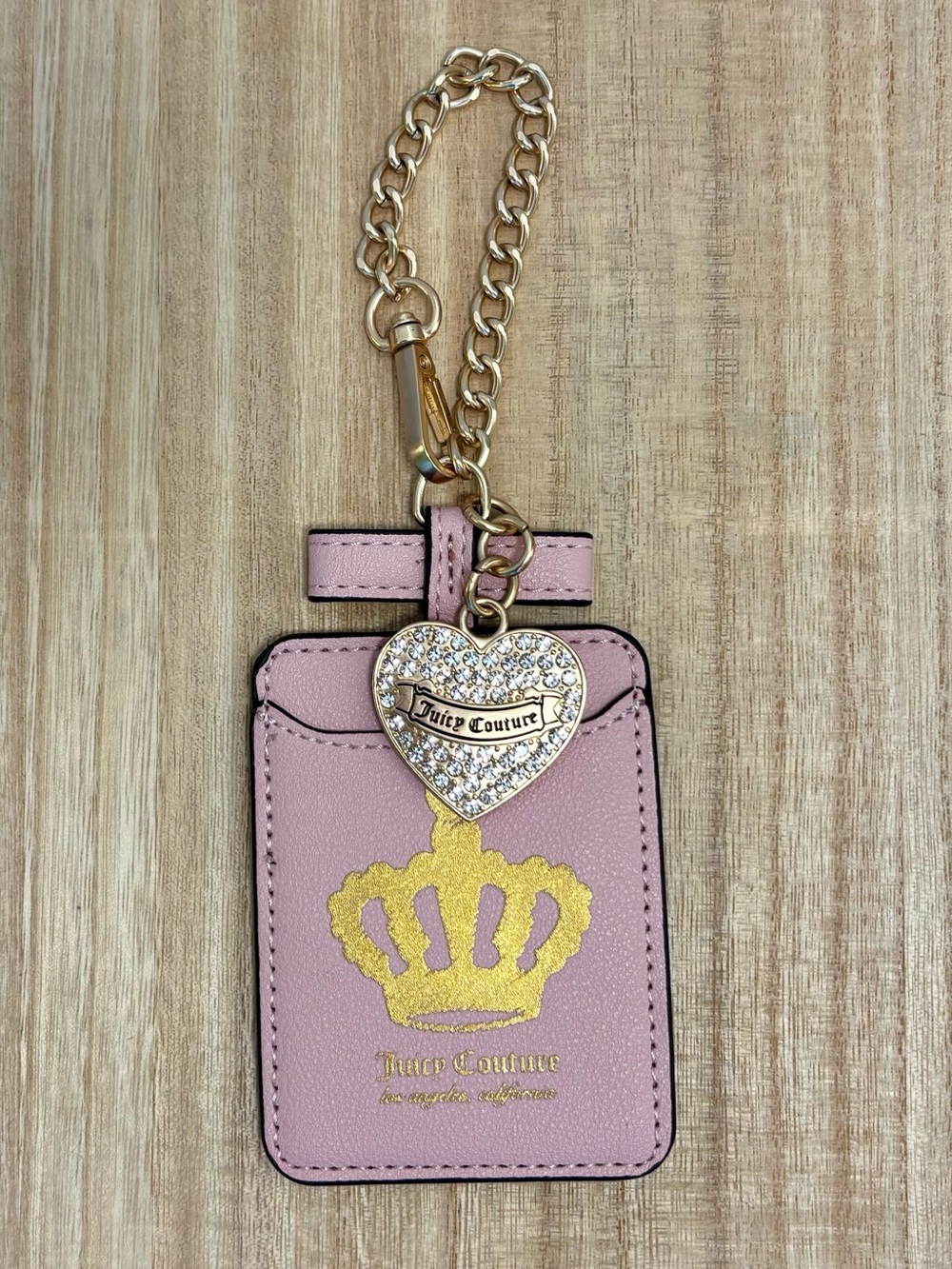 Juicy Couture Pink Handbag Charm Keychain with Gold Crown & Heart Charm